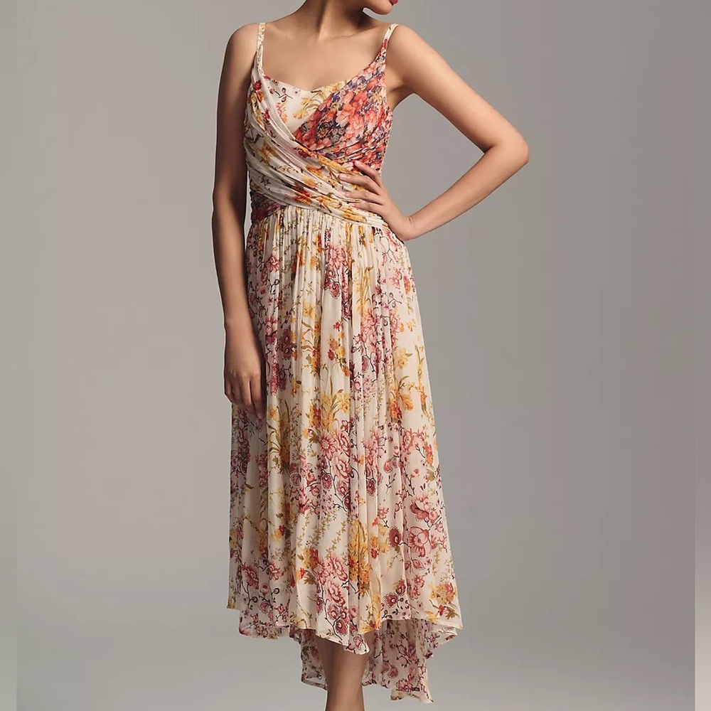 Anthropologie Ruched Square Neck Dress